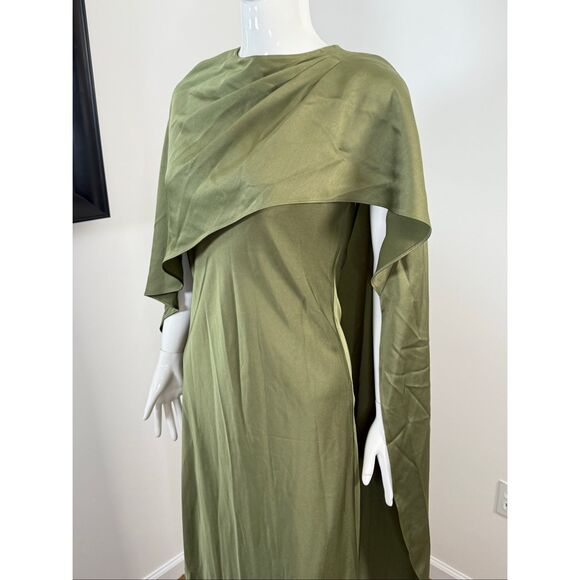 SIMKHAI Womens Izel Boat Neck Satin Draped Cape Gown Olive Green Size 2 - Picture 9 of 11